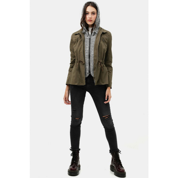 Fleece Layered Anorak Utility Jacket With Hoodie - Picture 4 of 4